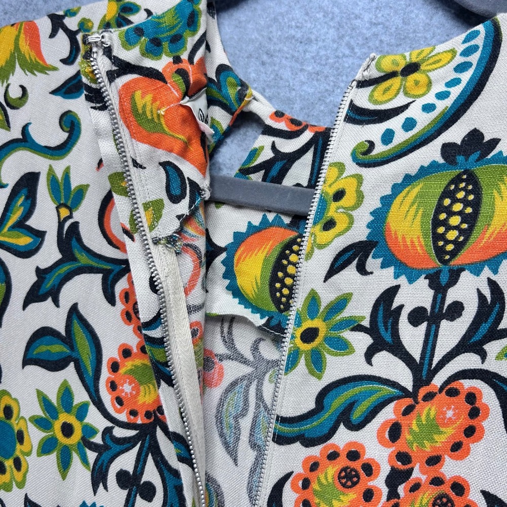 Vtg 60s Pacemaker Juniors Shift Dress Floral Folk Art Mod Cotton Sailcloth M - Picture 6 of 8